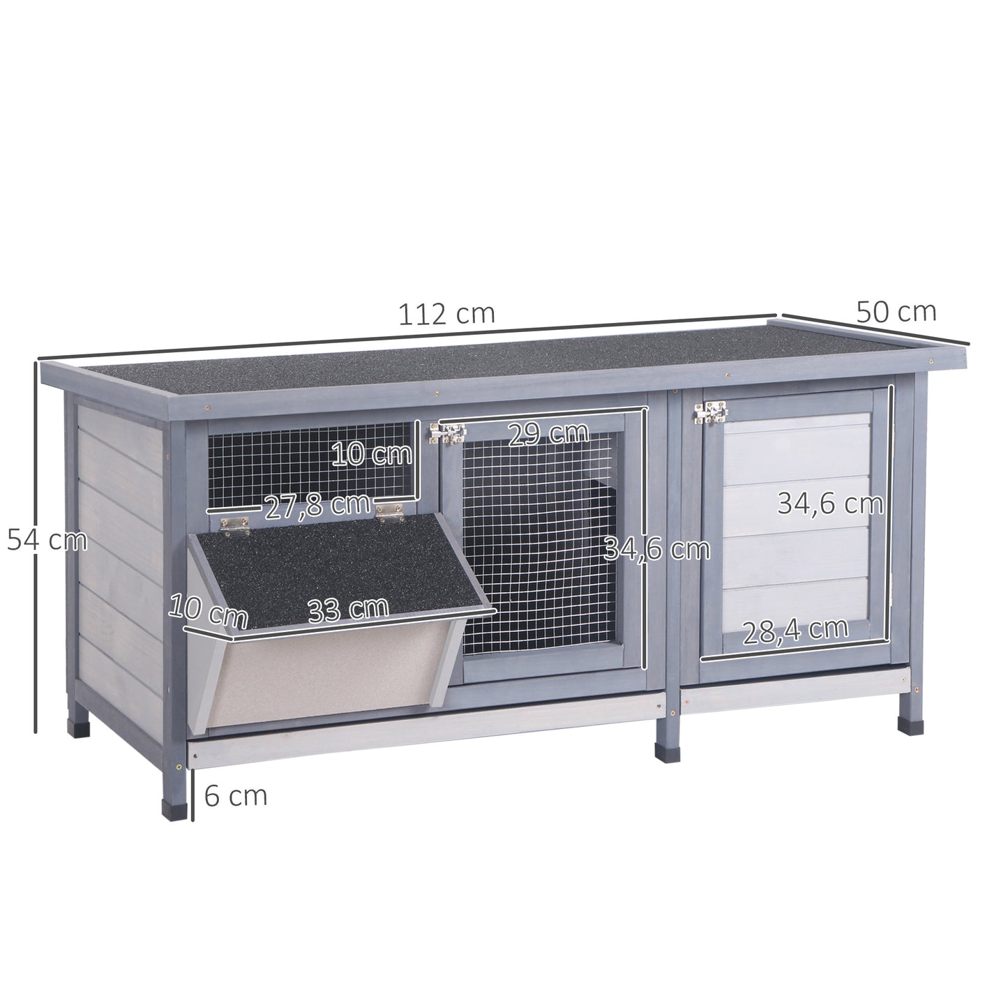 Pawhut Conejera De Madera Con Techo Abatible Y Puertas 112x50x54 Cm Gris_2