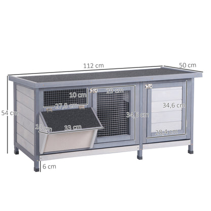 Pawhut Conejera De Madera Con Techo Abatible Y Puertas 112x50x54 Cm Gris_2