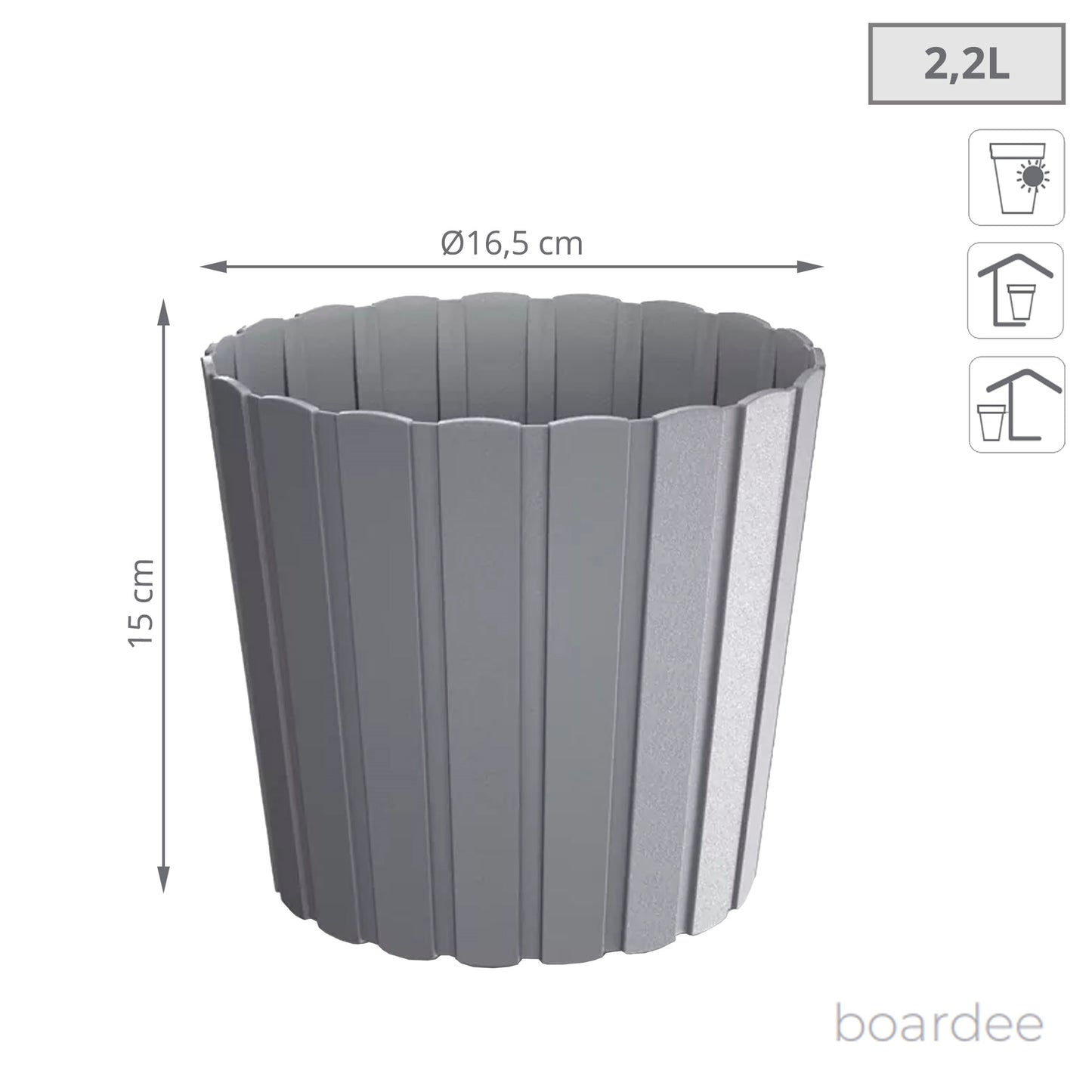 Maceta Boardee Basic 3,9l., Dimensiones (mm) 199x199x179, Color Gris Piedra_2