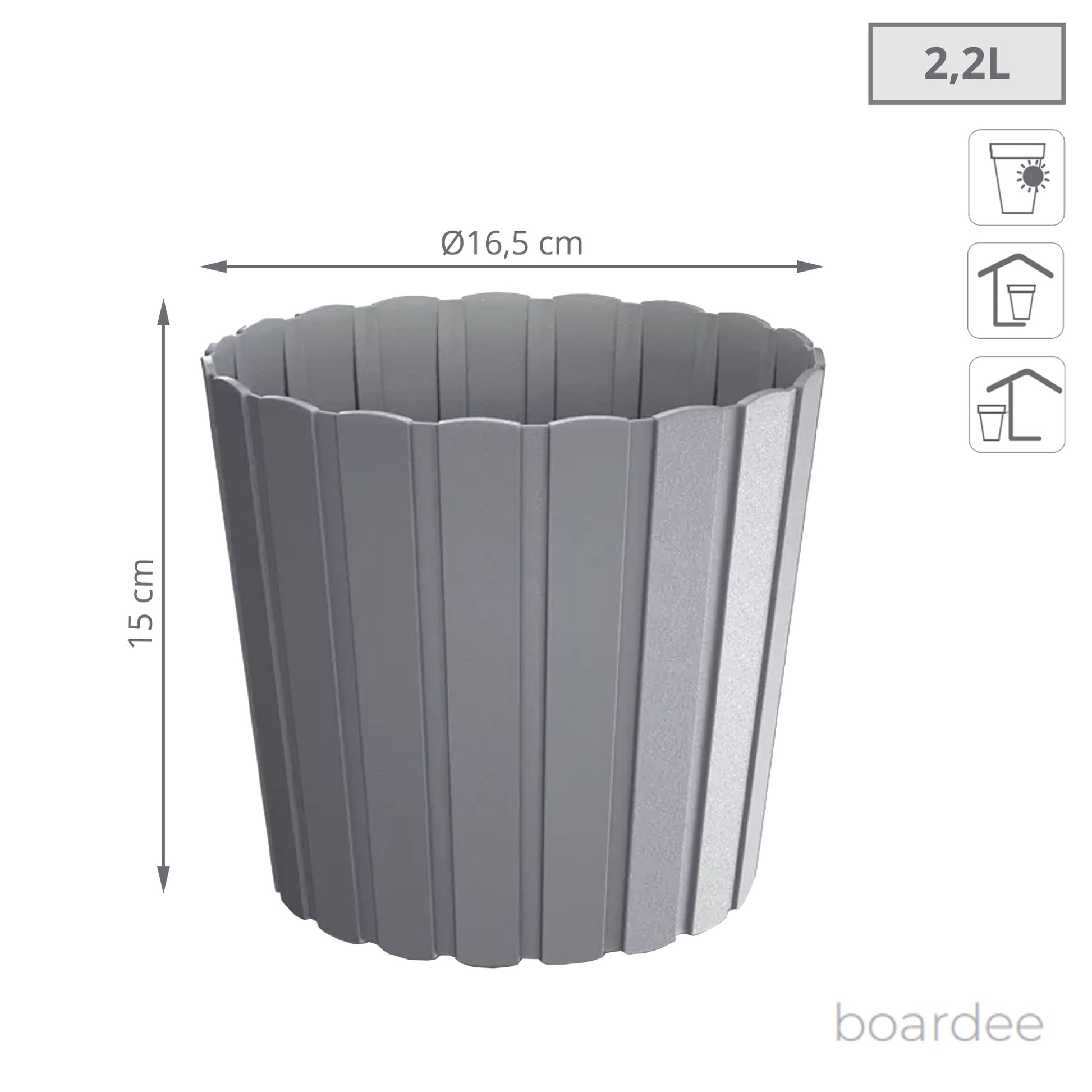 Maceta Boardee Basic 3,9l., Dimensiones (mm) 199x199x179, Color Gris Piedra_2