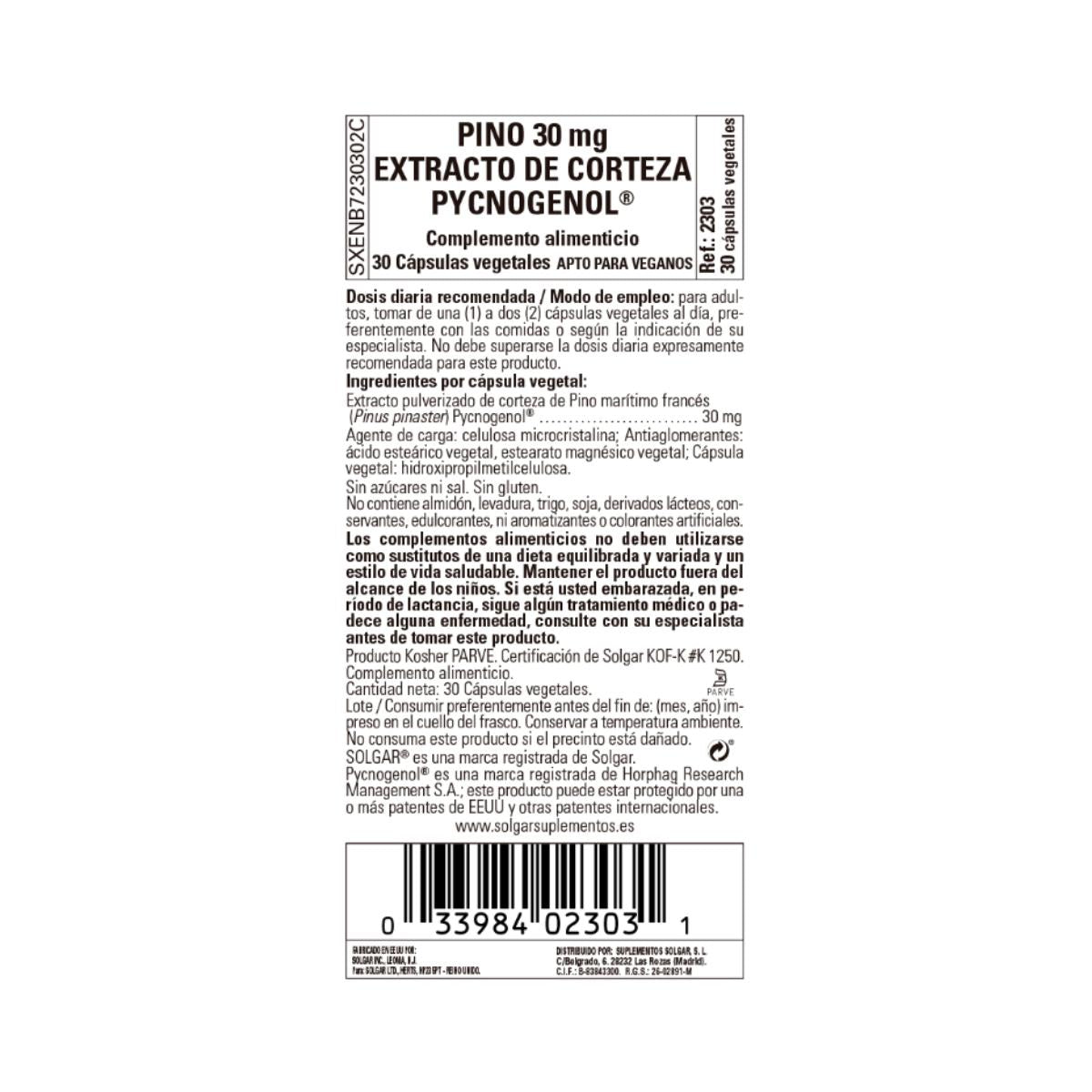 Pycnogenol Extracto de Corteza Pino 30 cápsulas