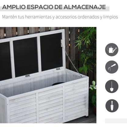 Outsunny Baúl De Madera Exterior Con Tapa Abrible Y Diseño Persiana 127x56x60 Cm_4