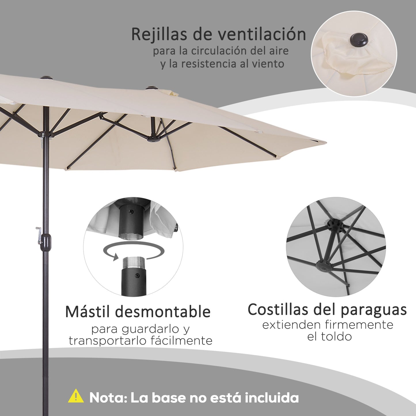 Outsunny Conjunto De Sombrilla Doble Y 2 Tumbonas Plegables En Forma De S Para Piscina Patio Jardín Terraza 4_4
