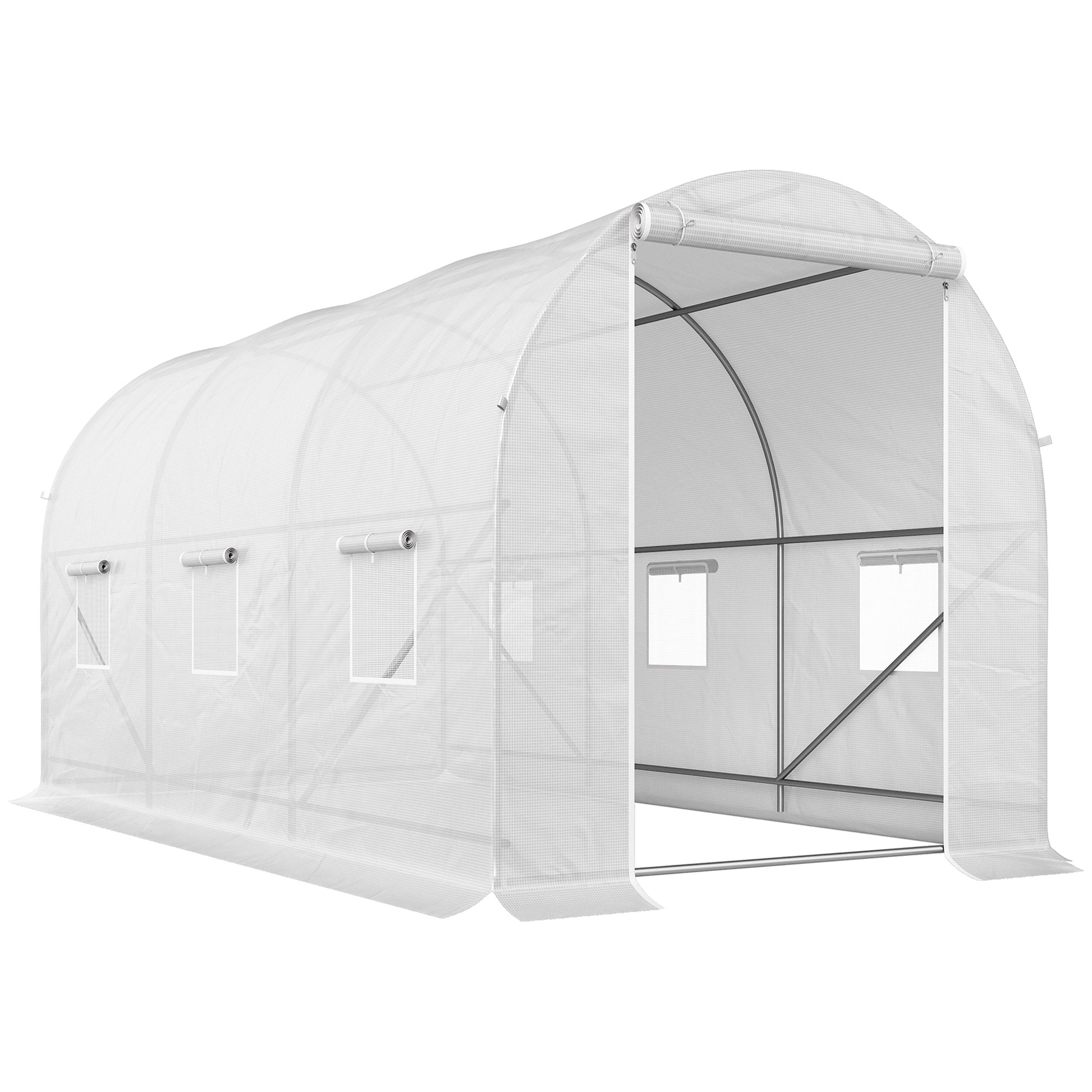 Outsunny Invernadero De Exterior 3,5x2x2 M Con 6 Ventanas De Malla Blanco_0