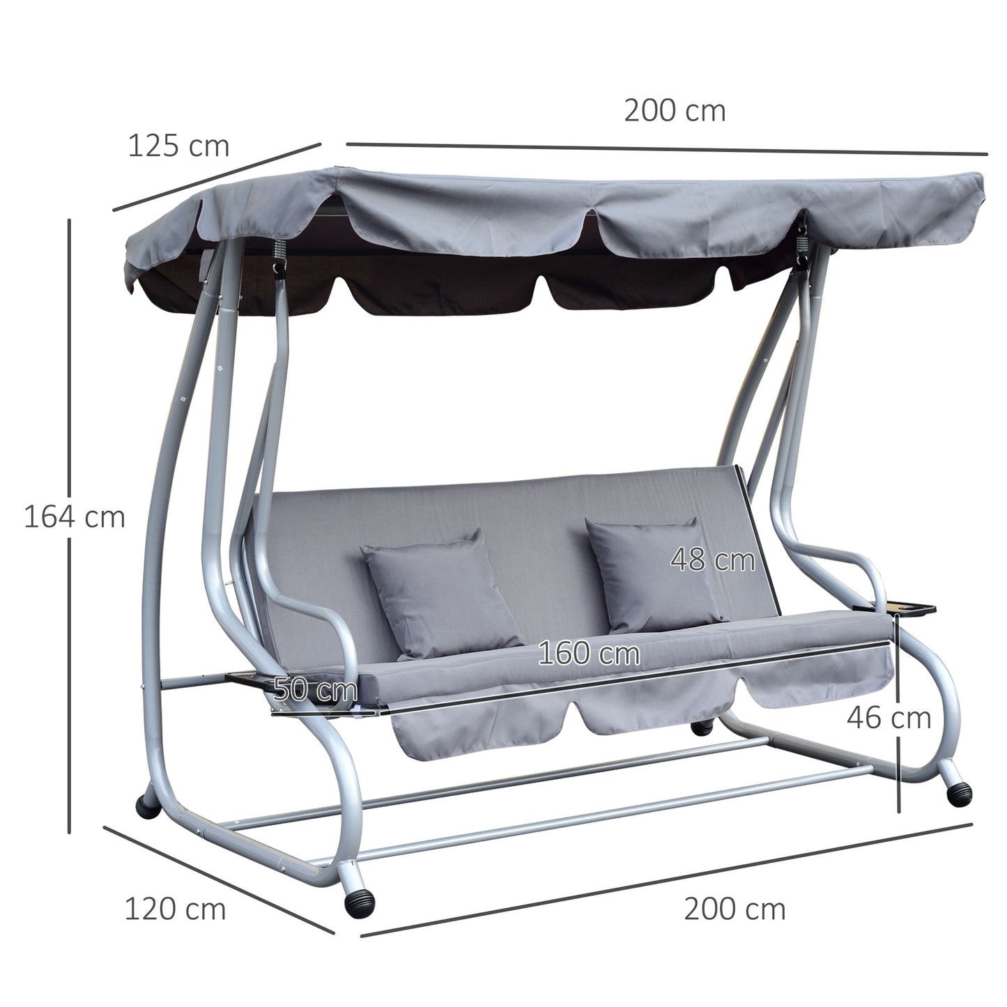 Outsunny Columpio Balancín Jardín Convertible En Cama Techo Ajustable Gris_2