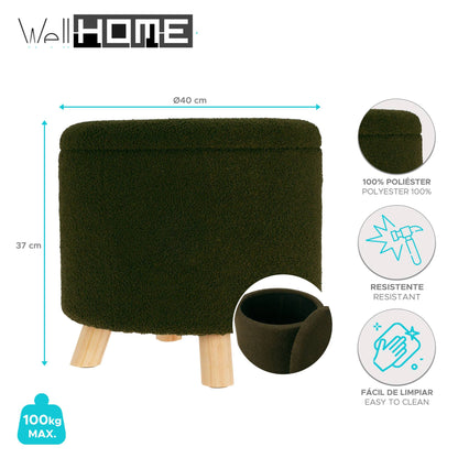 Well Home Taburete De Almacenamiento 100% Poliéster Ø40x37cm De 18l Color Verde_1