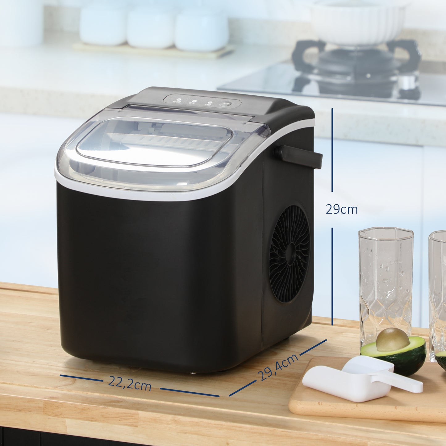 Homcom Máquina Para Hacer Hielo 12 Kg En 24 Horas 22,2x29,4x29 Cm Negro_2