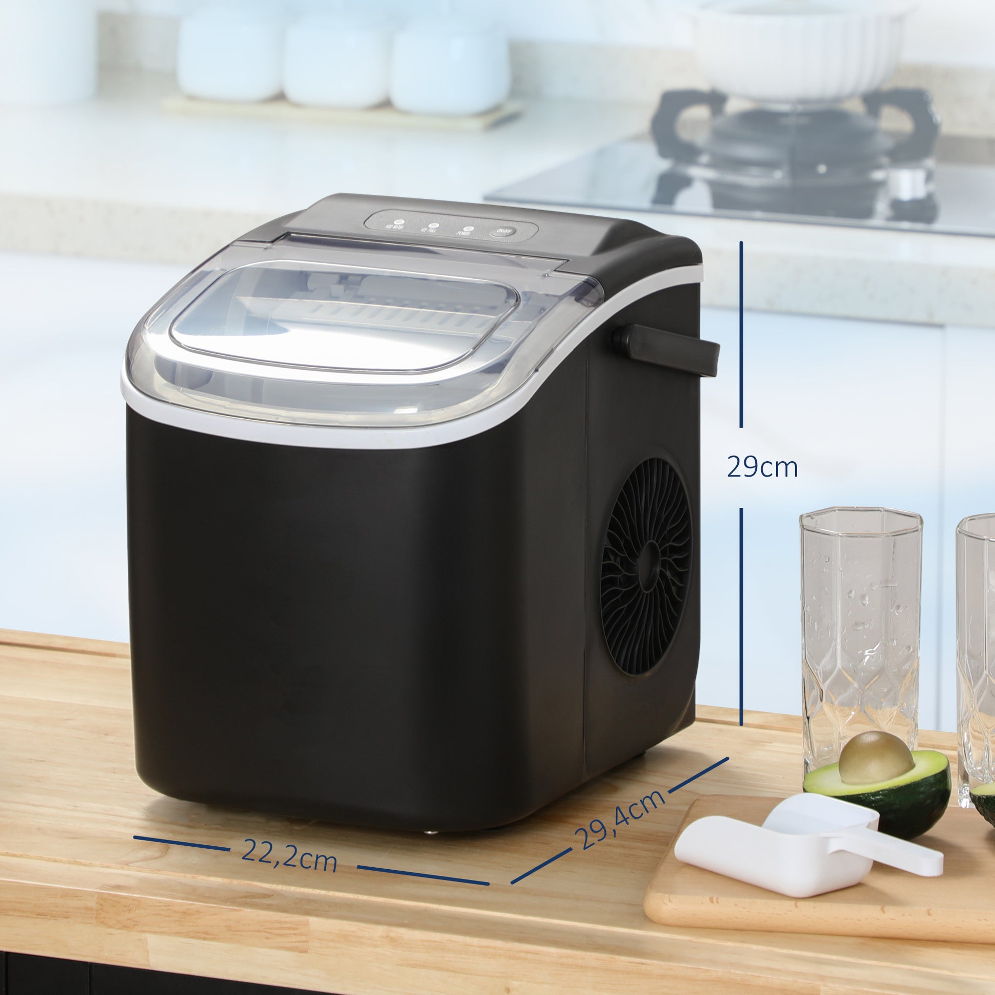 Homcom Máquina Para Hacer Hielo 12 Kg En 24 Horas 22,2x29,4x29 Cm Negro_2