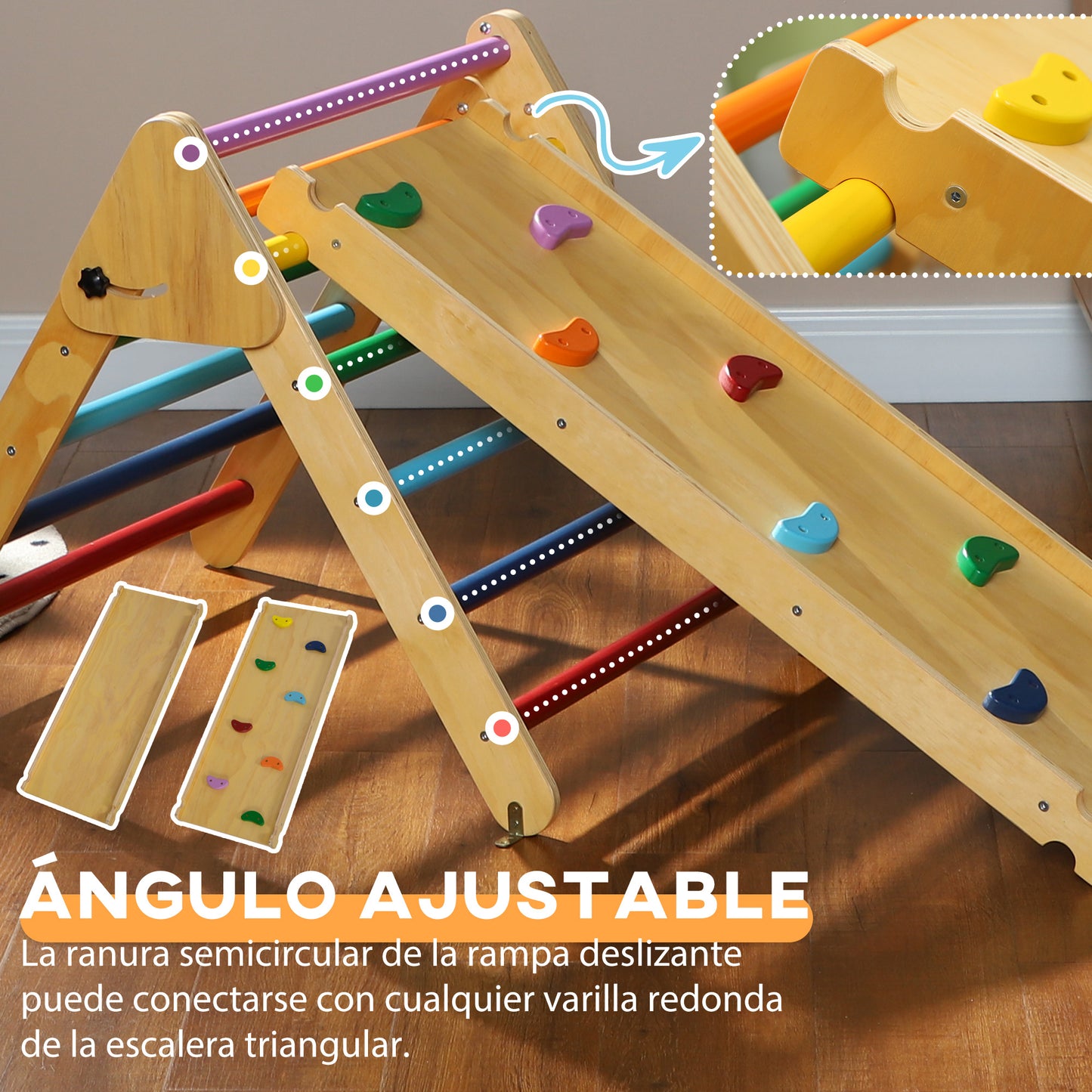 Aiyaplay Triángulo De Escalada De Madera 3 En 1 147x64,5x63 Cm Multicolor_5