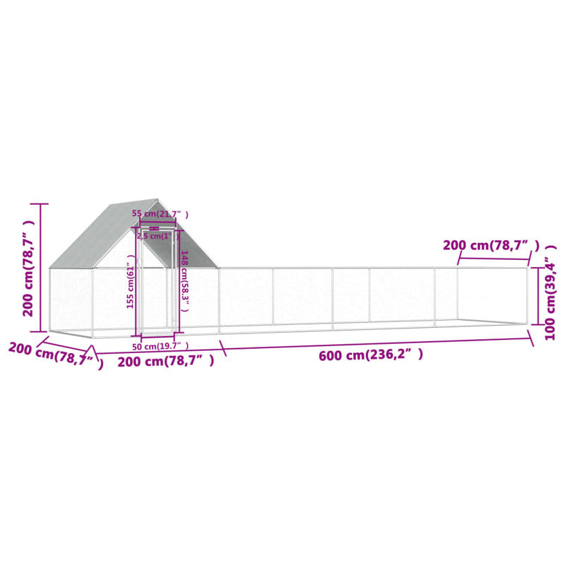 Vidaxl Gallinero Acero Galvanizado 8x2x2 M_5