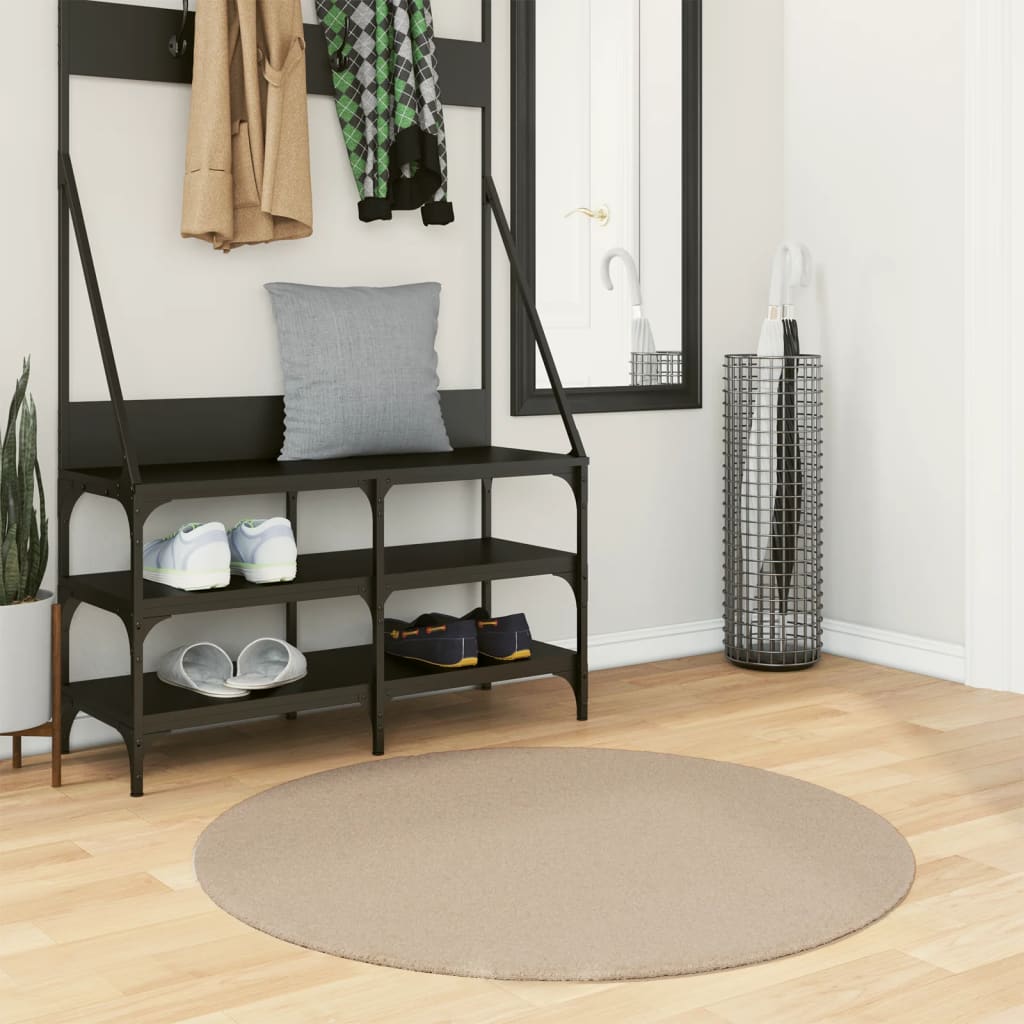Alfombra De Pelo Corto Suave Lavable Huarte Arena Ø 100 Cm / Vetonek_3