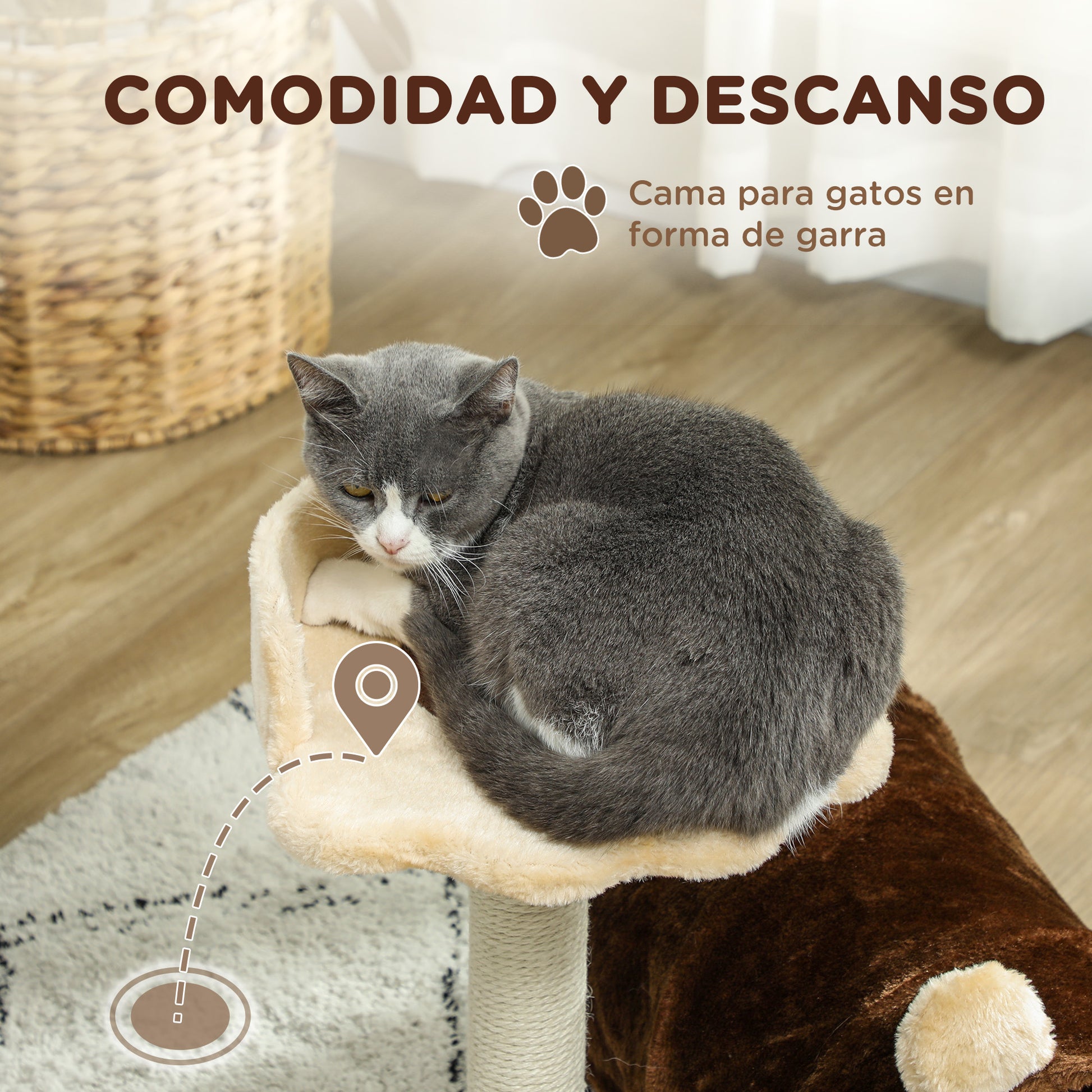 Pawhut Árbol Rascador Para Gatos Altura 47 Cm Con Túnel Marrón Oscuro_4