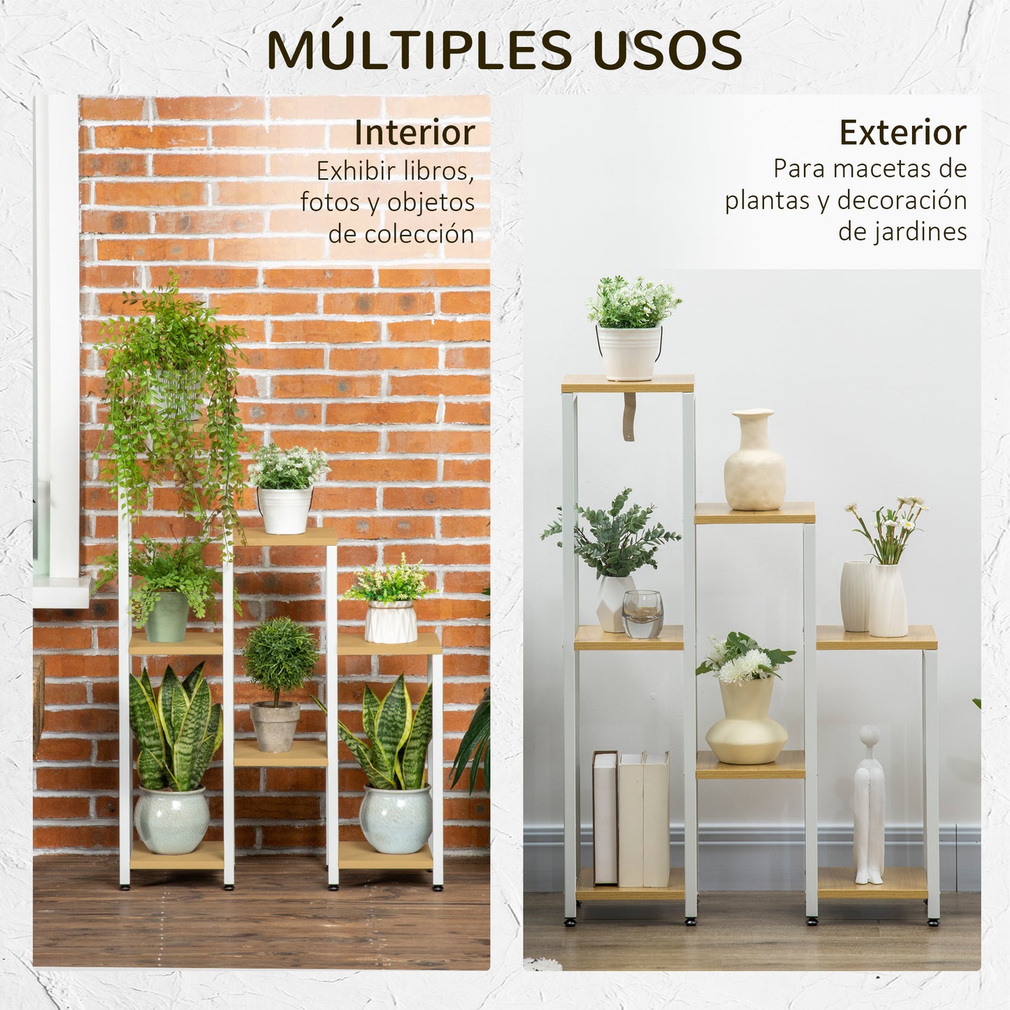 Outsunny Soporte Para Plantas Con 7 Estantes Marco De Acero 65x23x94,5cm Natural_5