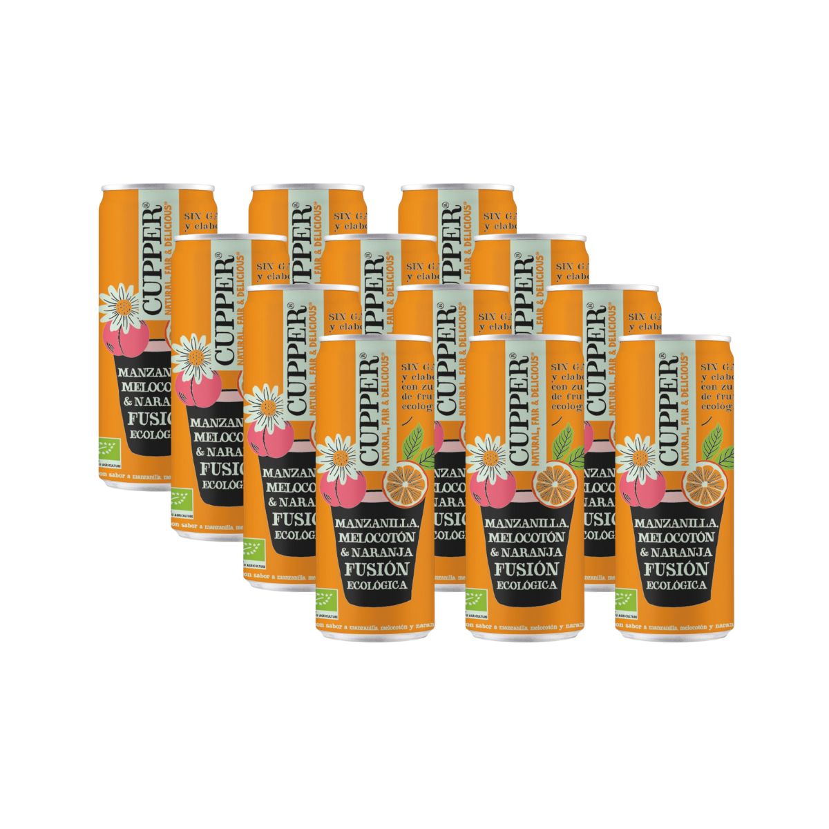 Pack x 12 Refresco Manzanilla, Melocotón y Naranja Bio Cupper 250 ml