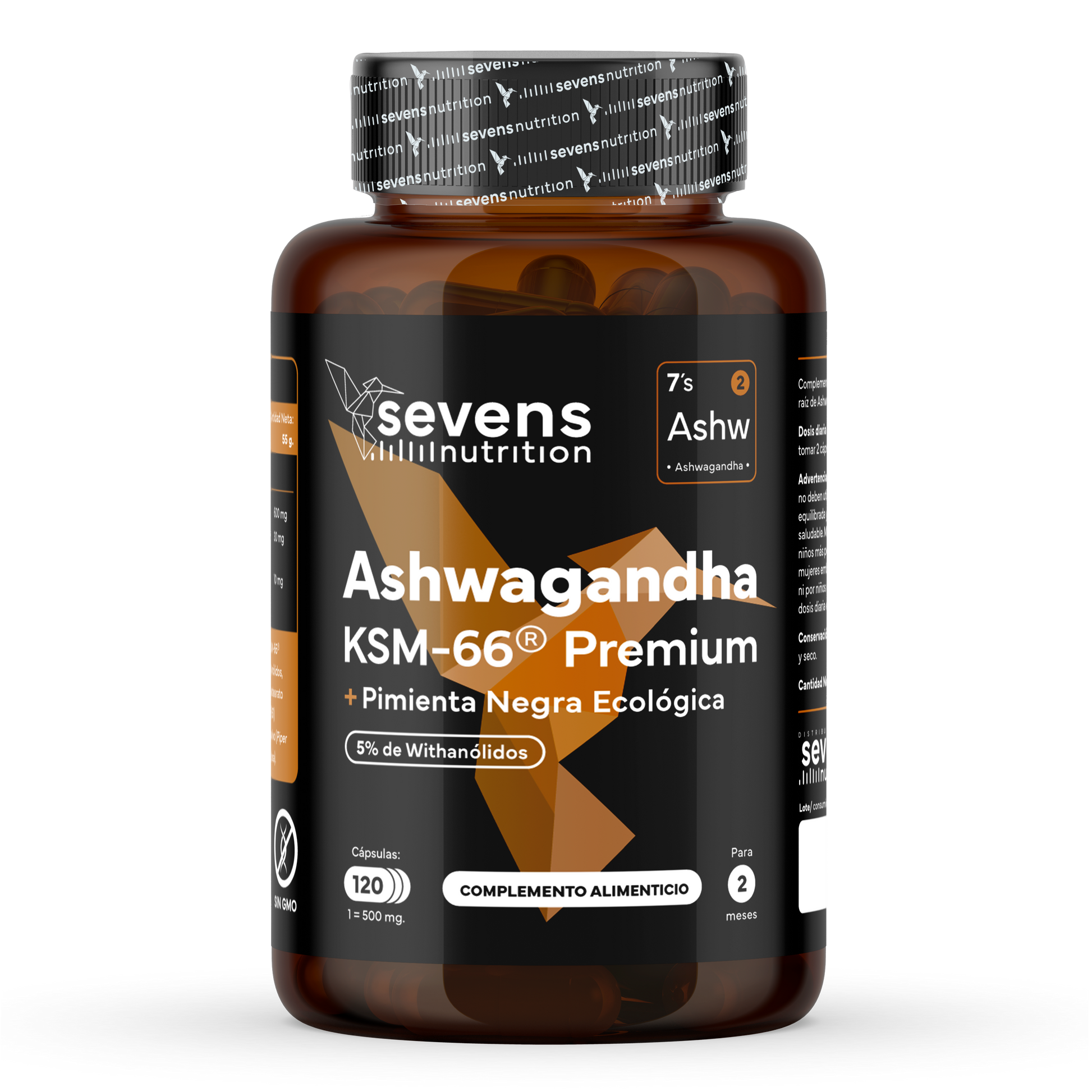 Ashwagandha Ksm-66 Complex Con Pimienta Negra Sevens Nutrition.  Bienestar, Energía Y Concentración