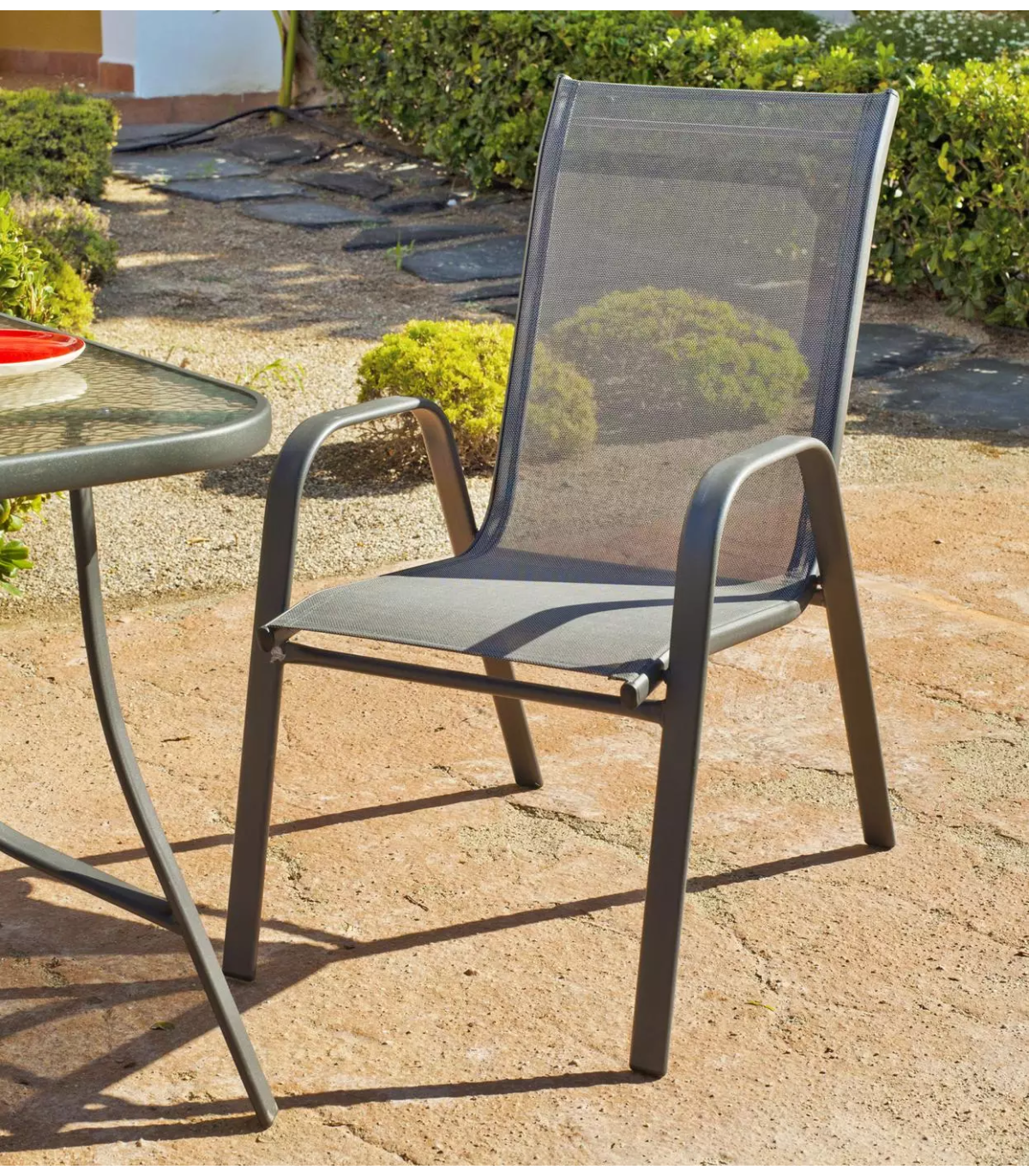 Pack De 2 Sillones Apilables Terraza Jardín Sulam-3 Acero /textilen Gris Antracita, 94cm(_0