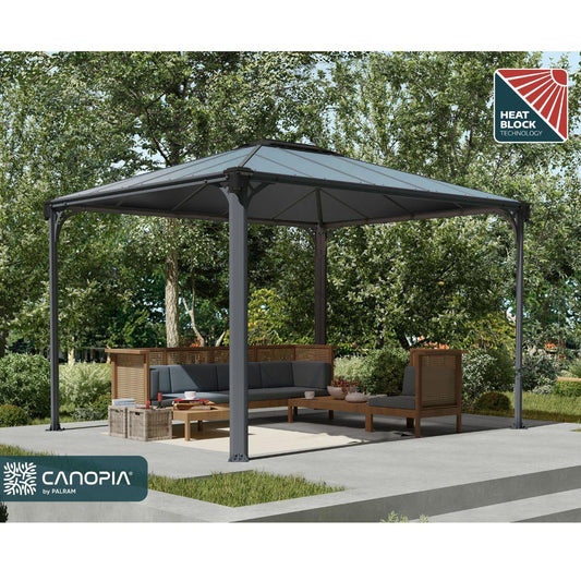 Cenador Martinique 3600 Gazebo De Aluminio gris Con Vidriado De policarbonato bronce Canopia by Palram