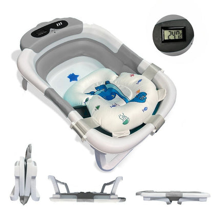 Bathby Bañera Plegable Para Bebés Recién Nacidos, Cojín Dinosaurio, Termómetro, Patas Antideslizantes (gris Dinosaurio)_0
