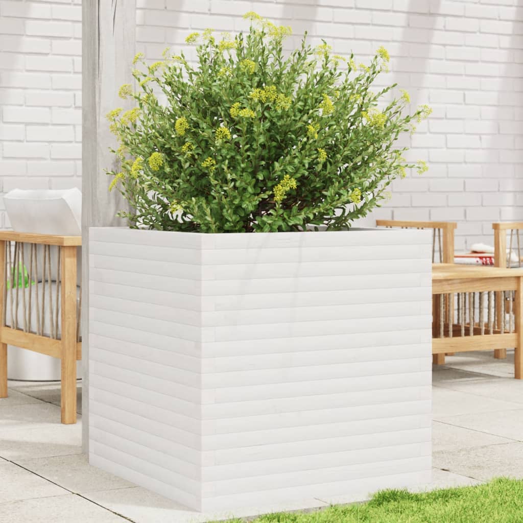 Jardinera De Madera Maciza De Pino Blanca 70x70x68,5 Cm_1