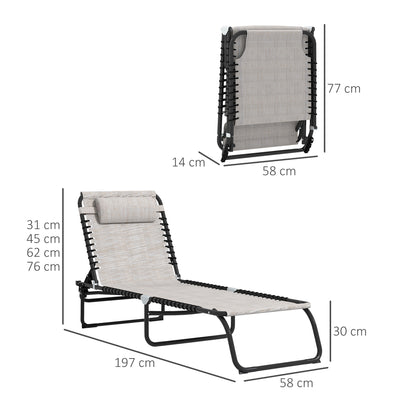 Outsunny Conjunto De 2 Tumbonas Plegables Con Respaldo 197x58x30 Cm Crema_2