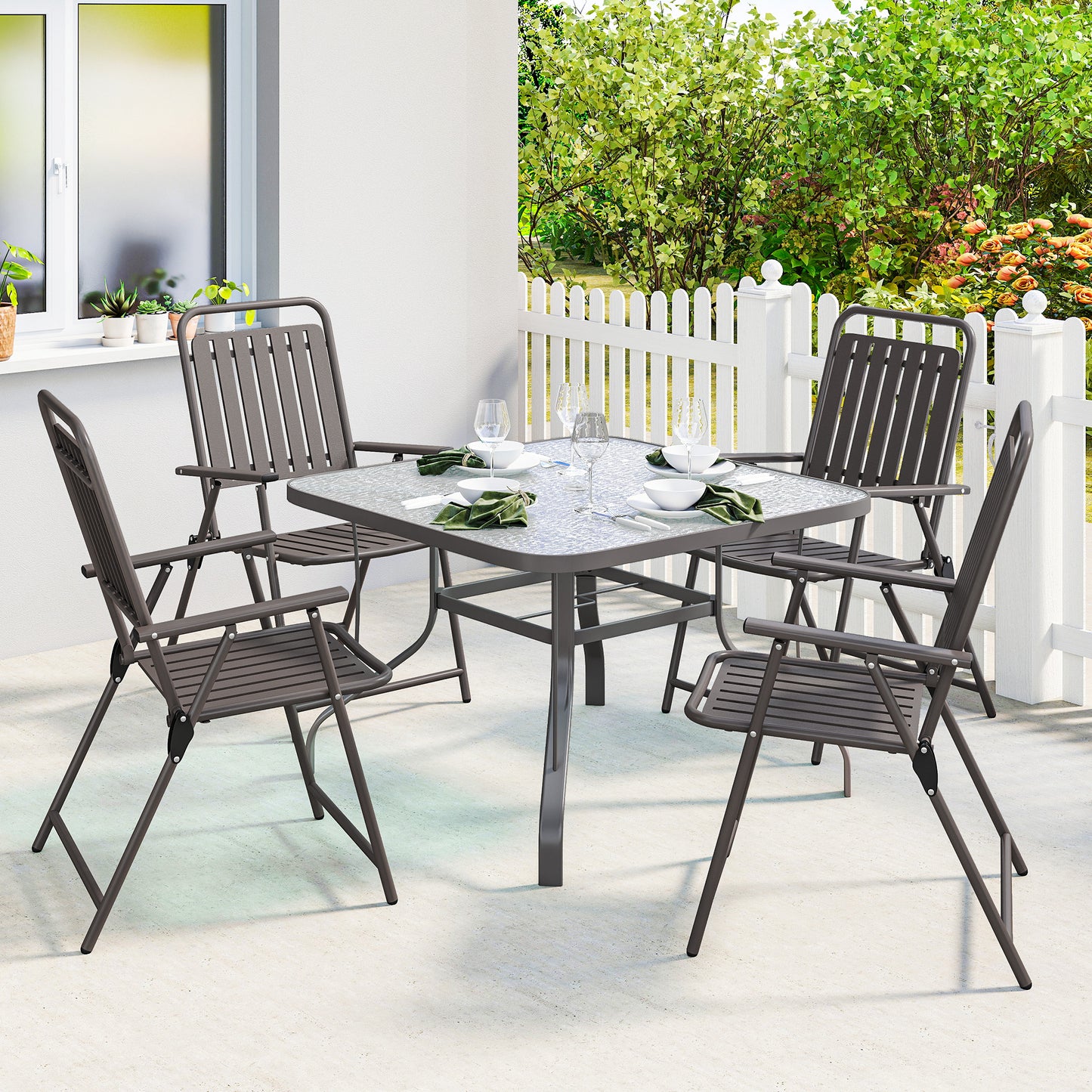 Outsunny Juego De 4 Sillas De Jardín Exterior Plegables 55x63x93 Cm Marrón_3
