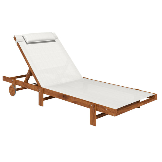 Outsunny Tumbona Reclinable De Madera Con Ruedas Respaldo Ajustable Blanca_0