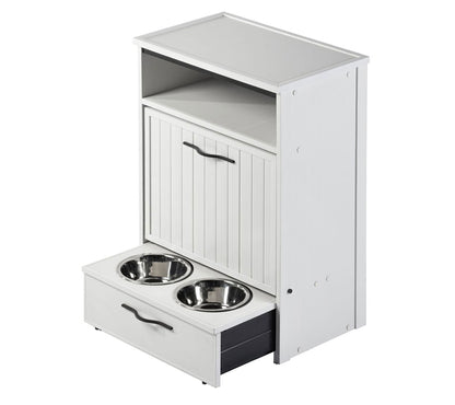 Armario Comedero Para Mascotas Luisiana - Dos Cuencos De Acero Inoxidable Accesibles Para Perros Y Gatos - 36,4x58,4x83,2cm (blanco)_2
