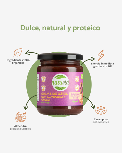 Crema de Dátil con Almendra y Cacao BIO Natuvid | 250gr | Vegana, Sin Gluten y Sin Lactosa | NON-GMO_2