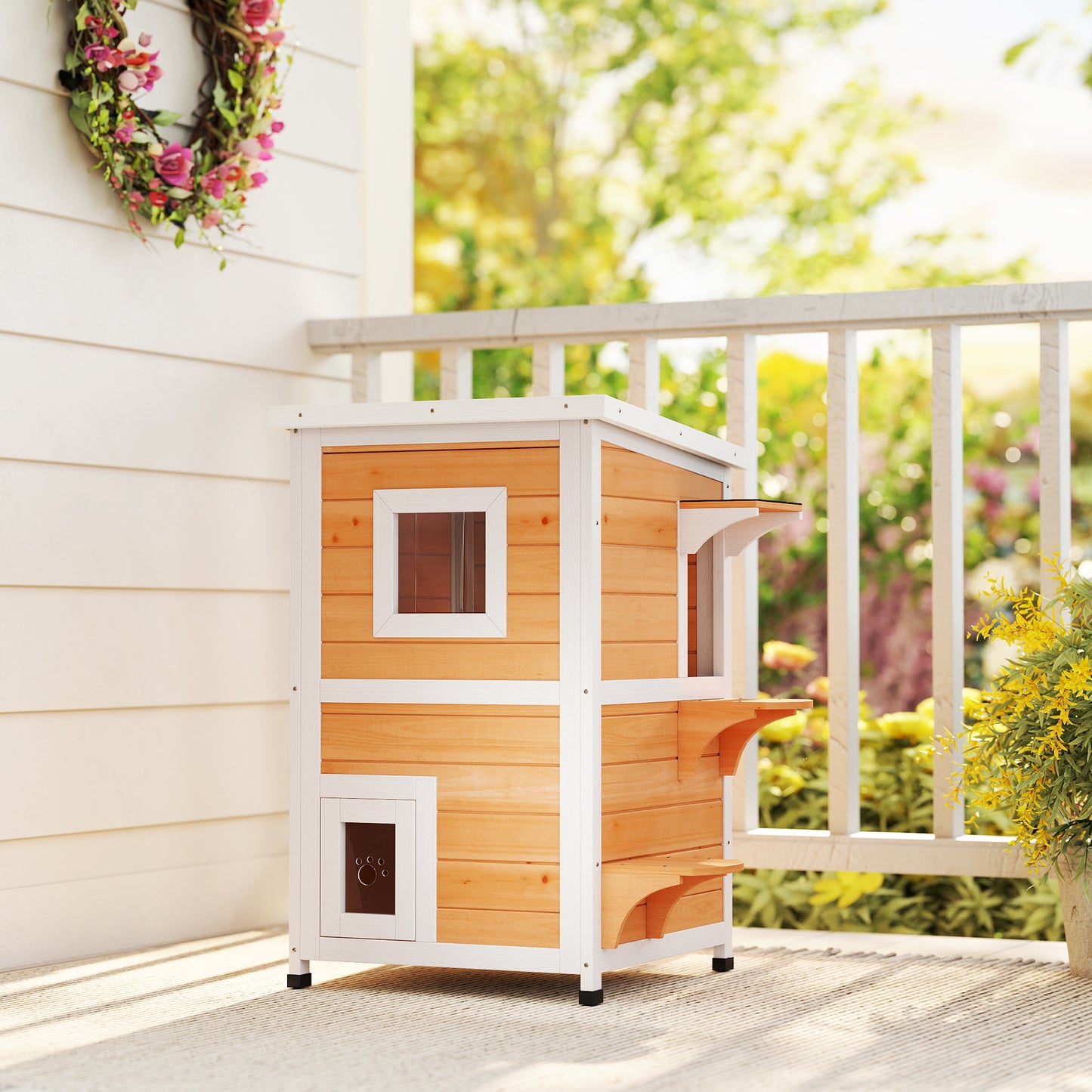 Pawhut Caseta Para Gatos De Madera Exterior Con Techo Abatible 51x51x81,3 Cm_3