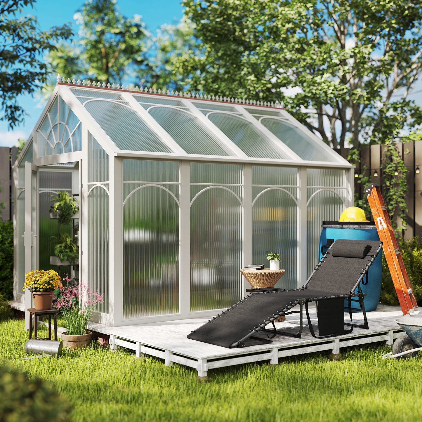 Outsunny Tumbona Plegable Con Respaldo Ajustable Mesa Y Bolsillo 190x60x31 Cm_3