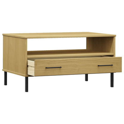 Mesa De Centro Patas Metal Oslo Madera Maciza Marrón 85x50x45cm_3
