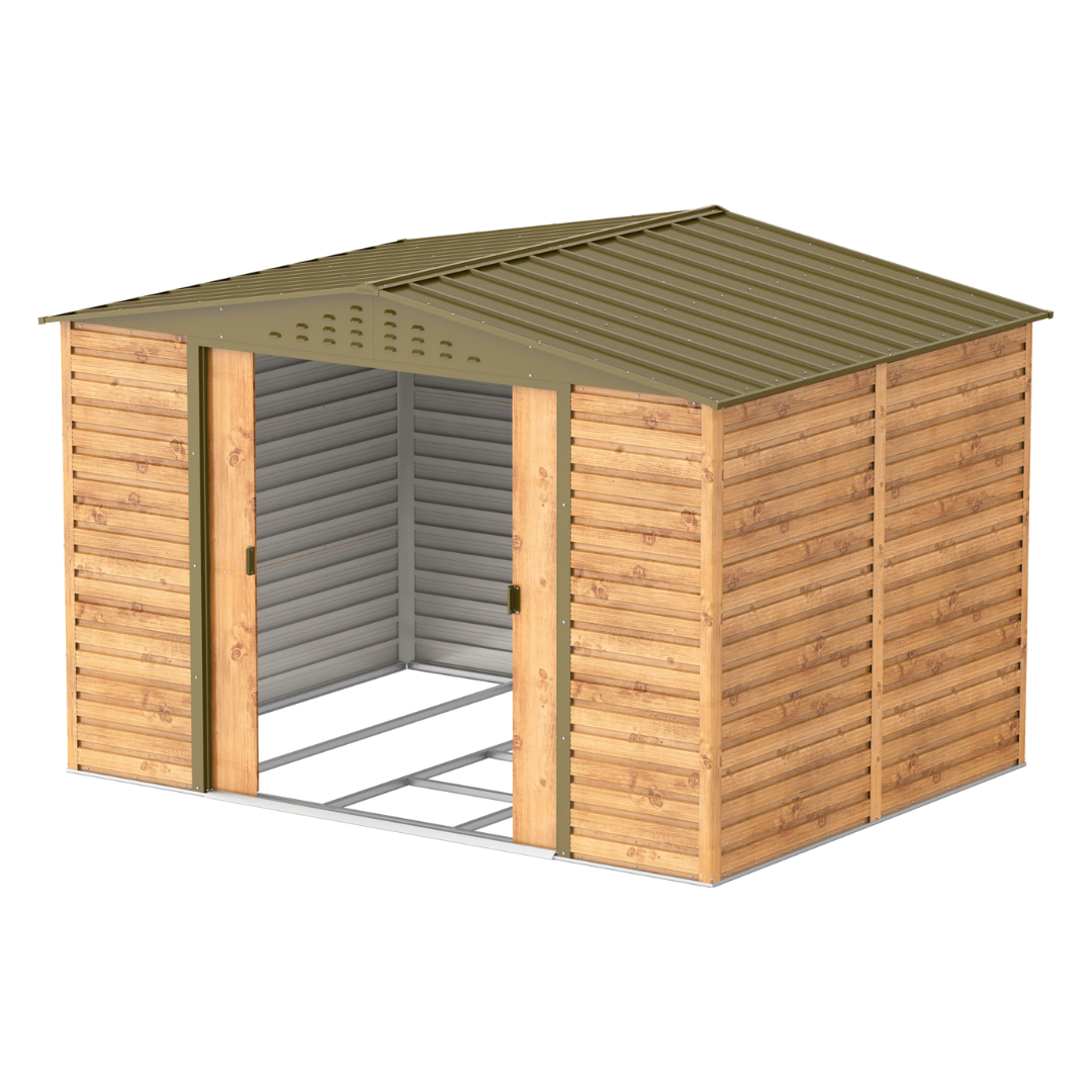 Casetas Duramax de jardín Alpine 10x8 - 321,6x243,1x214,2 cm y 7,28 M² - Imitación Madera_0