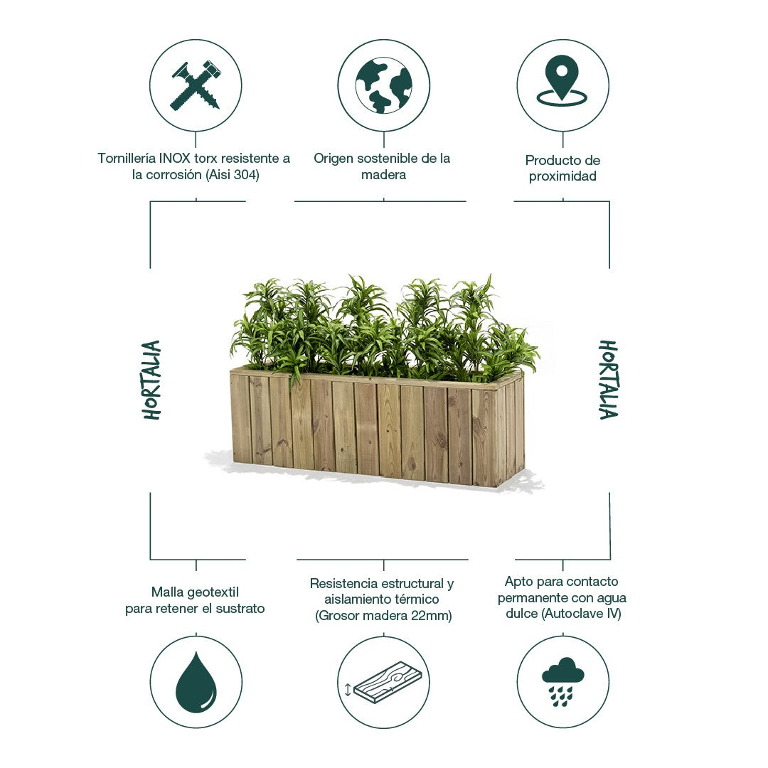 Jardinera De Madera Para Exterior 120x34x40 Cm Atrium Hortalia_2