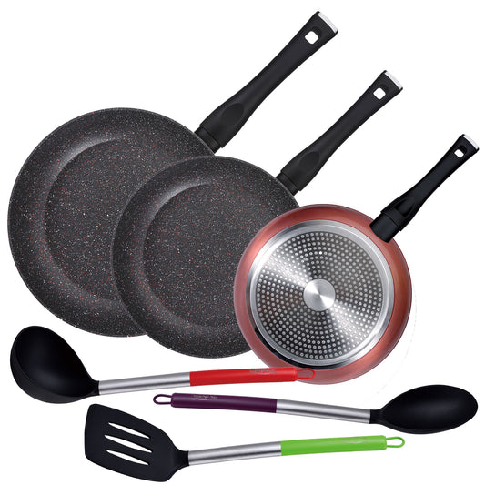Pack De 3 Sartenes Ø20/24 Y 28 Cms + Set De 3pc De Utensilios De Cocina En Nylon_0
