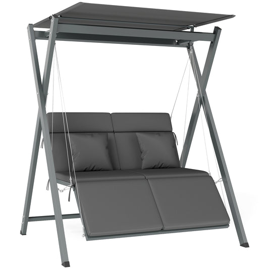 Outsunny Columpio De Jardín Exterior De 2 Plazas Convertible En Cama Gris Oscuro_0