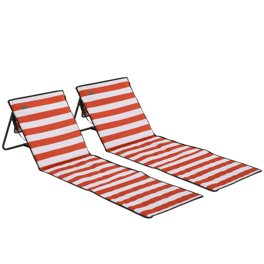 Outsunny Conjunto De 2 Esterillas De Playa Plegable 142x51x40 Cm Rojo Y Blanco_0