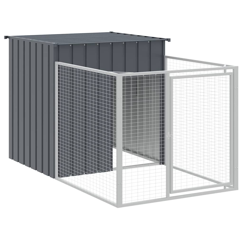Vidaxl Caseta Perros Con Corral Acero Galvanizado Gris 110x201x110 Cm_0
