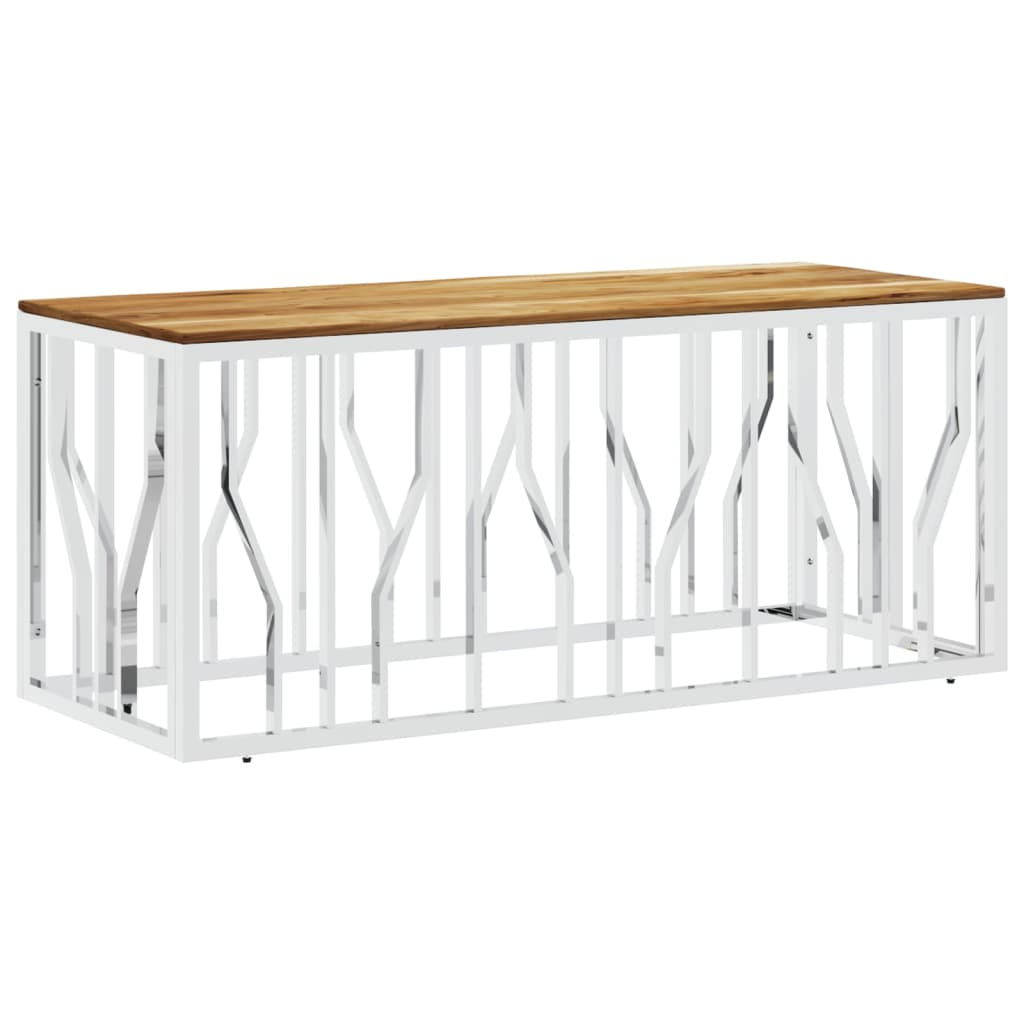 Mesa De Centro Acero Inoxidable Y Madera Maciza Acacia Plateada_0