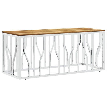 Mesa De Centro Acero Inoxidable Y Madera Maciza Acacia Plateada_0