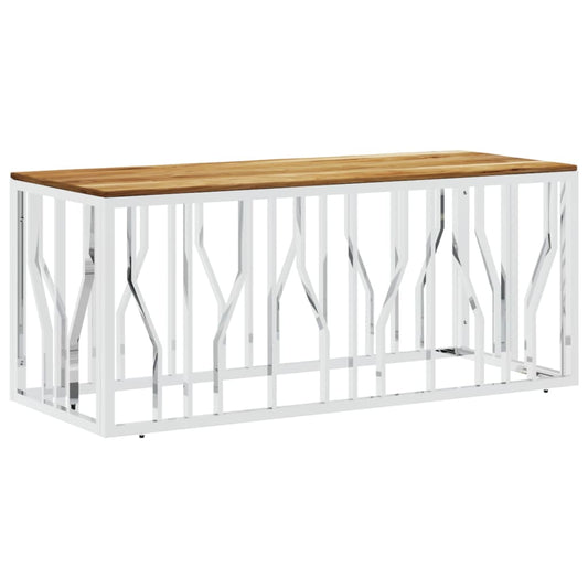 Mesa De Centro Acero Inoxidable Y Madera Maciza Acacia Plateada_0