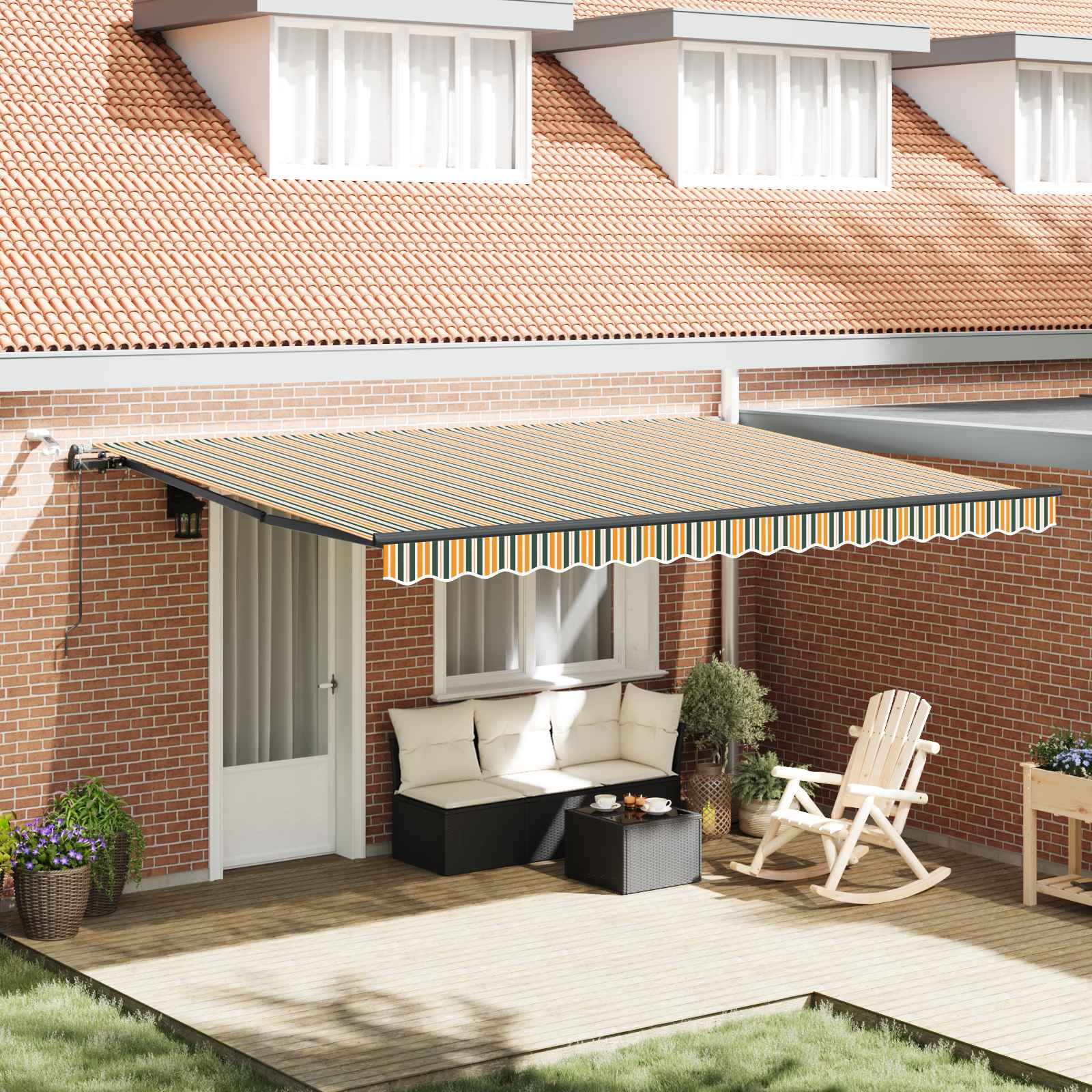Toldo Retráctil Verde Y Amarillo 450 X 350 Cm Poliéster_1