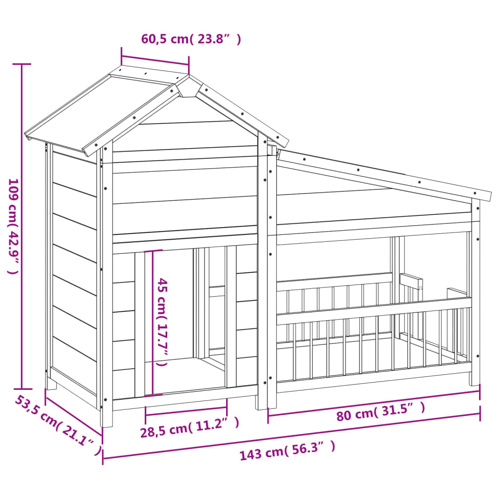 Vidaxl Caseta Para Perros Madera Maciza De Pino Marrón 143x60,5x109 Cm_2