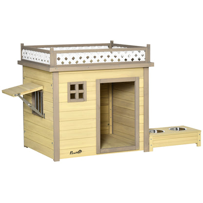 Pawhut Casa Para Perros Madera Con 2 Ventanas Comedero 2 Cuencos Mesa De Cultivo_0