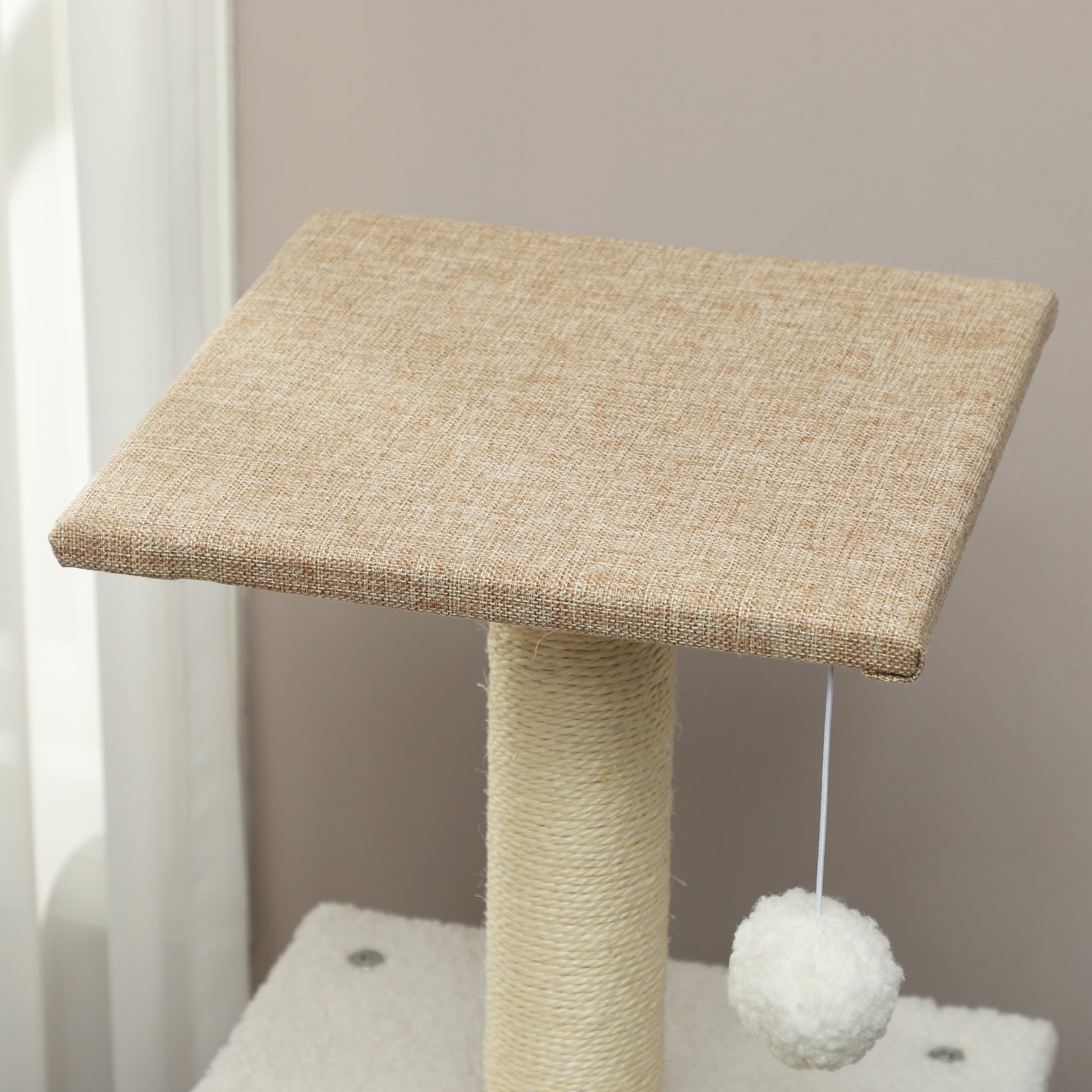 Pawhut Árbol Rascador Para Gatos Altura 140 Cm Con 2 Nidos Marrón Claro_4