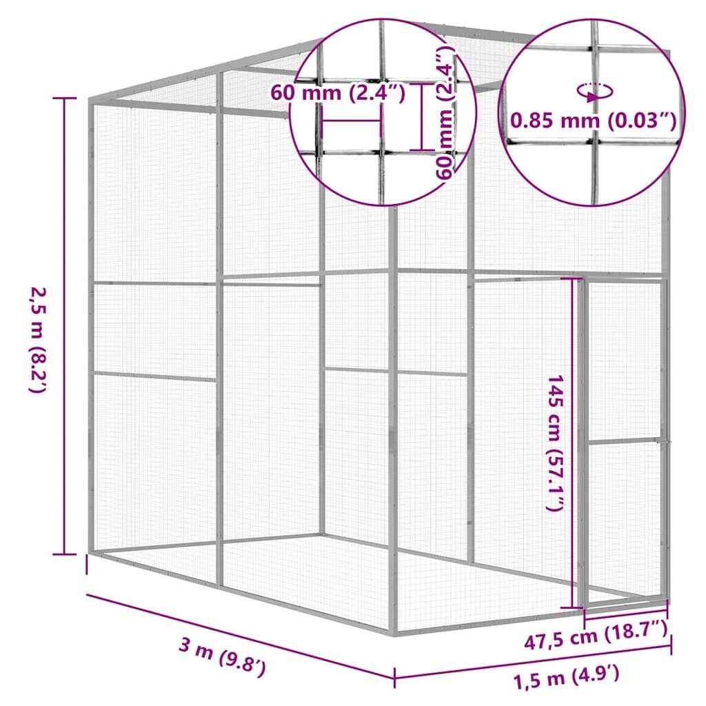 Vidaxl Jaula Para Gatos Acero Galvanizado 3x1,5x2,5 M_4