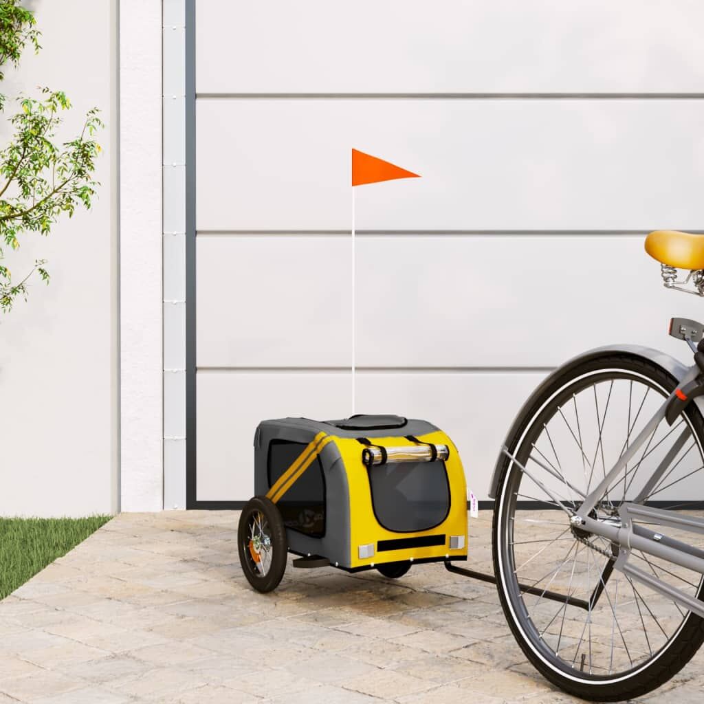 Vidaxl Remolque De Bicicleta Mascotas Hierro Tela Oxford Amarillo Gris_1
