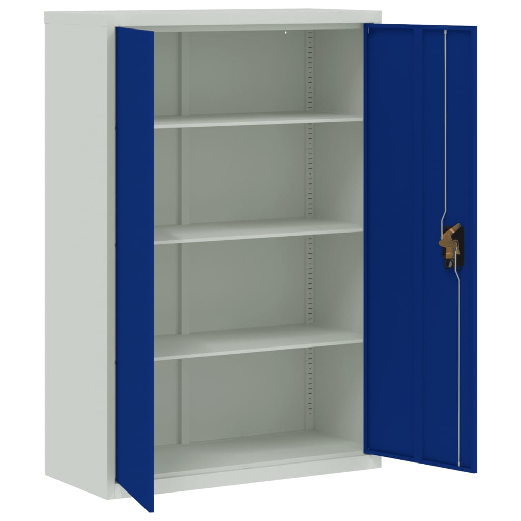 Mueble De Oficina De Metal Gris Y Azul 90x40x140 Cm_3