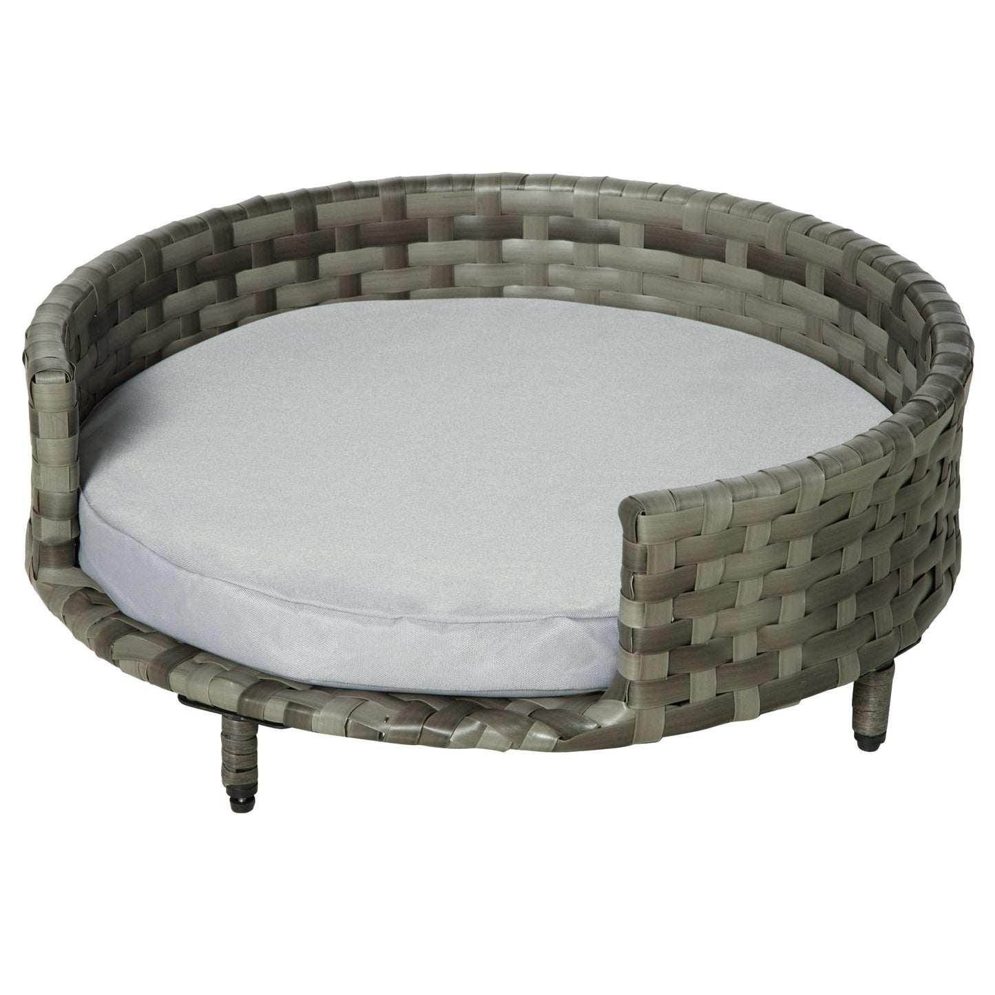 Pawhut Sofá Para Perros De Ratán Sintético Con Cojín Impermeable Ø60x20 Cm Gris_0