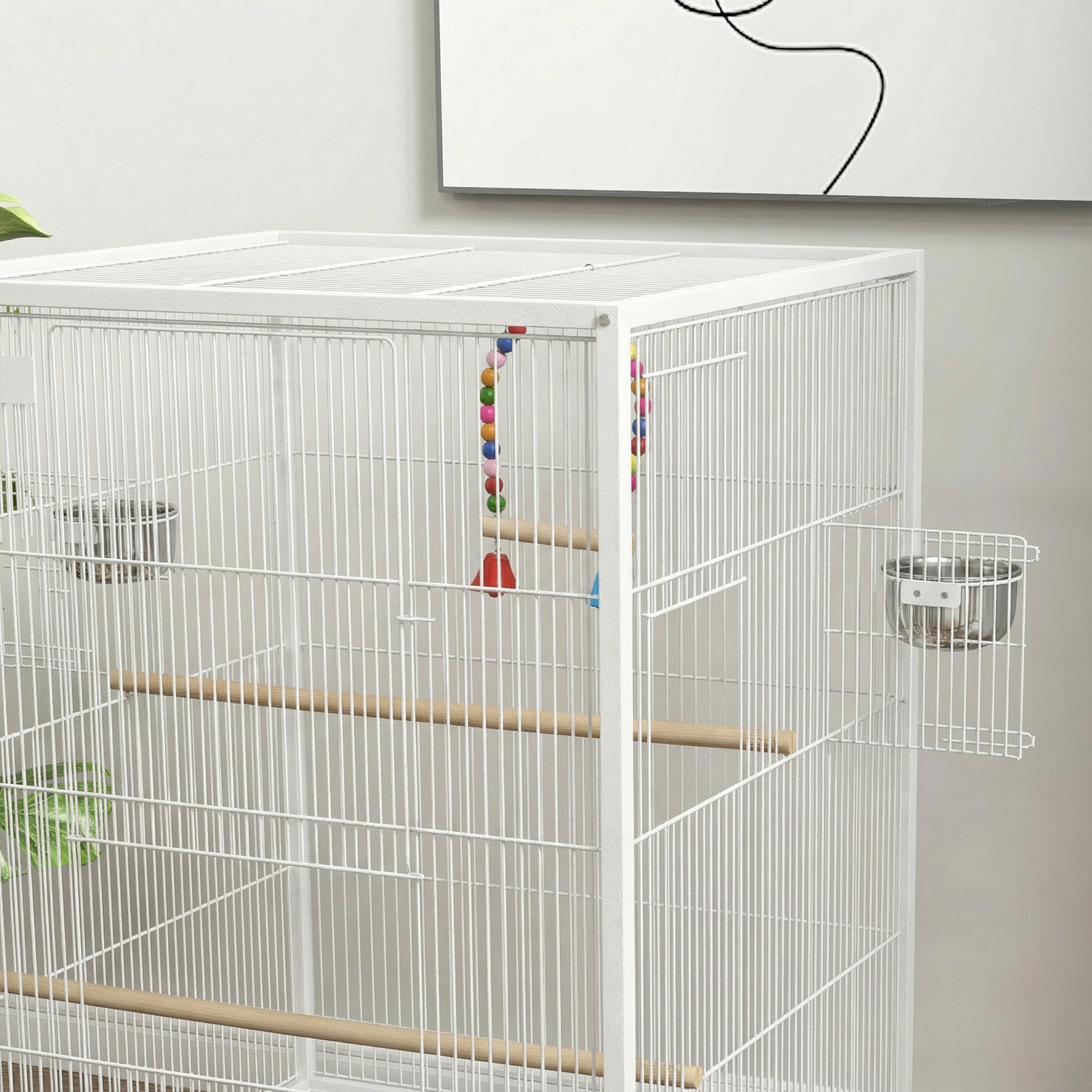 Pawhut Jaula Para Pájaros Con Ruedas Comederos Perchas 48x46x78 Cm Blanco_4
