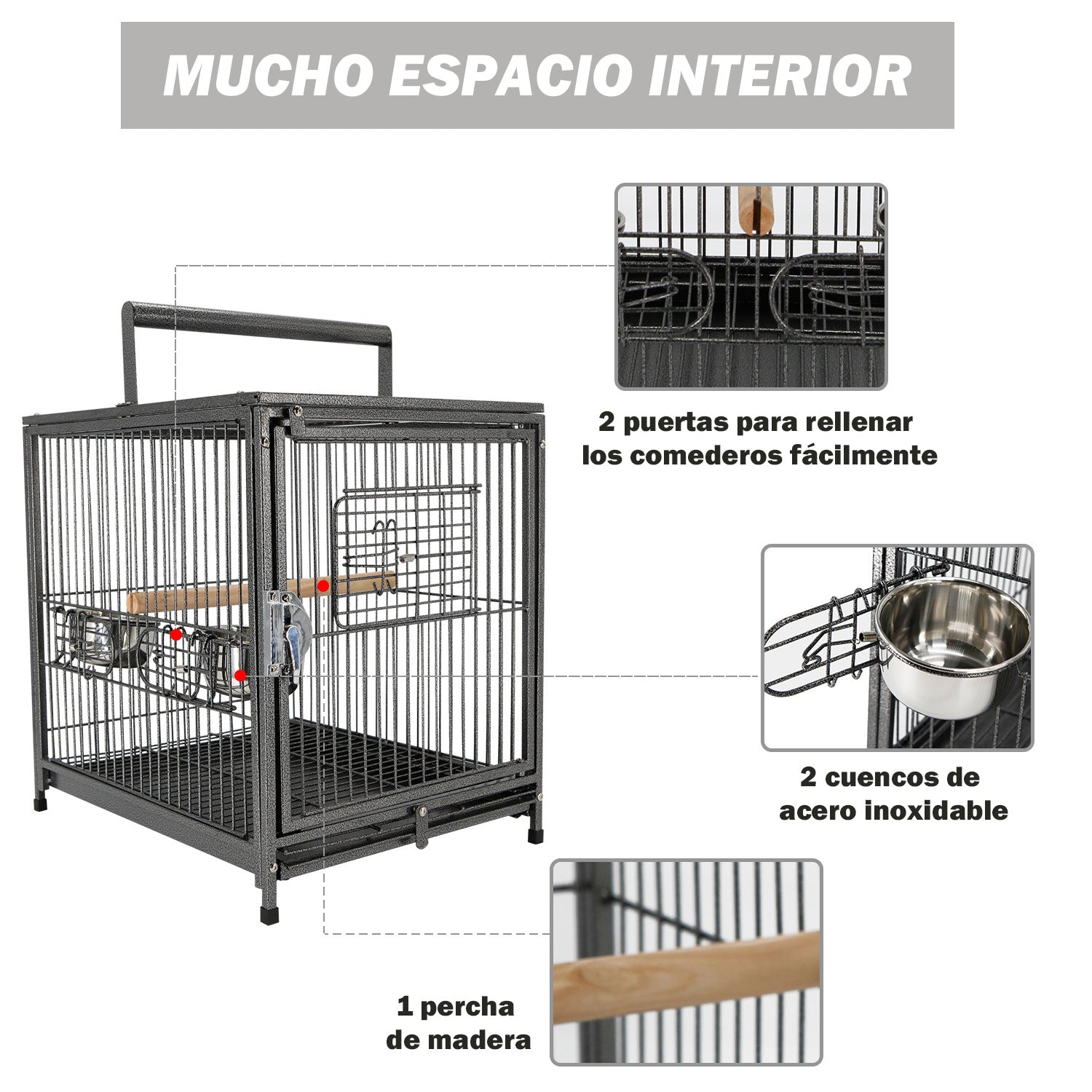 Pawhut Jaula Para Pájaro Metálica Espaciosa Para Loros Interior O Exterior_5